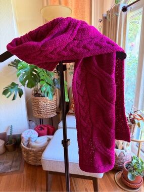 Women's 100% Wool Cable Knit Scarf Sweater - Magenta